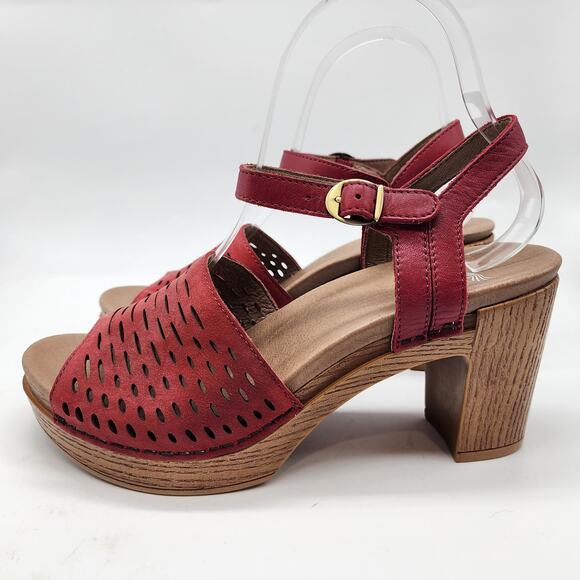 Dansko Denita Red Perforated Nubuck Slingback Platform Sandals EU 38 US 7.5-8 - Picture 4 of 7